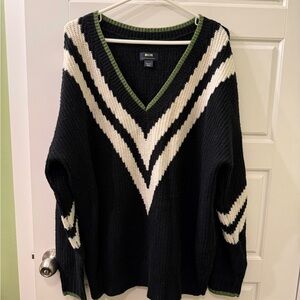 Anthropologie Black, White, and Green V-Neck Sweater